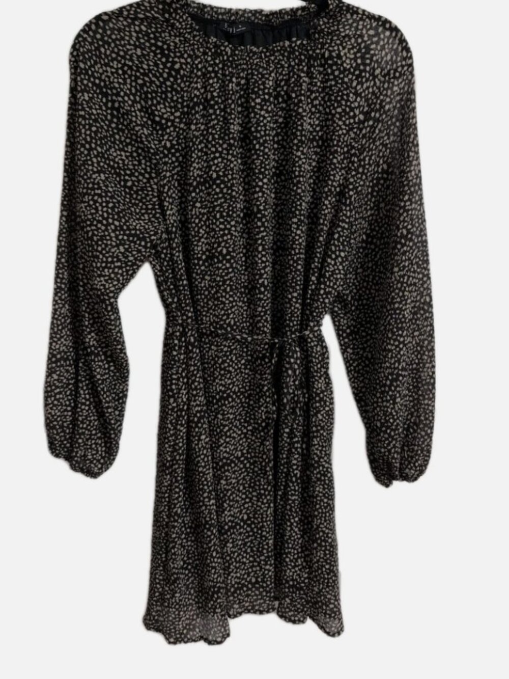 DRY GOODS VERY J Medium BLACK & TAN Polka DOT Short DRESS With LONG SLEEVES